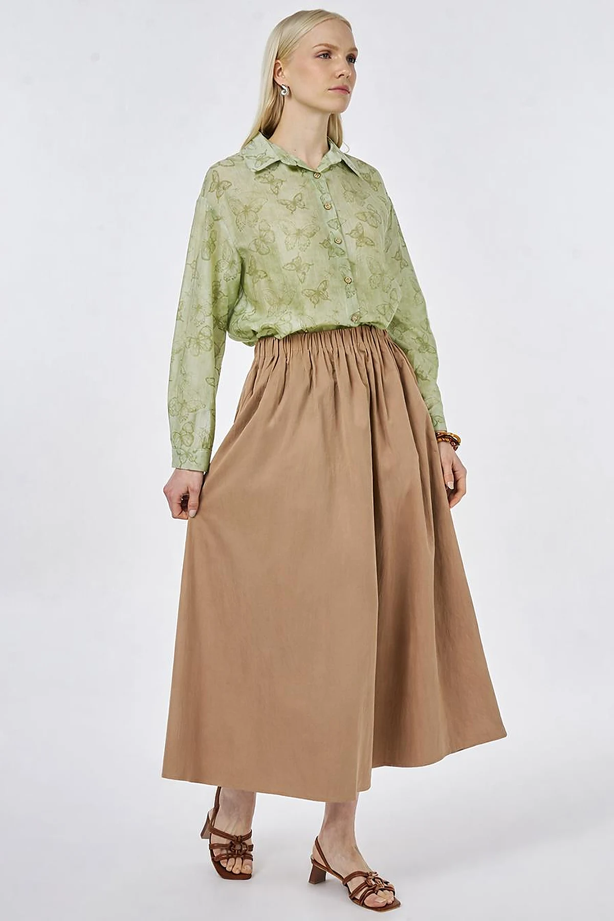 A-line Skirt with Pocket Detail Light Brown