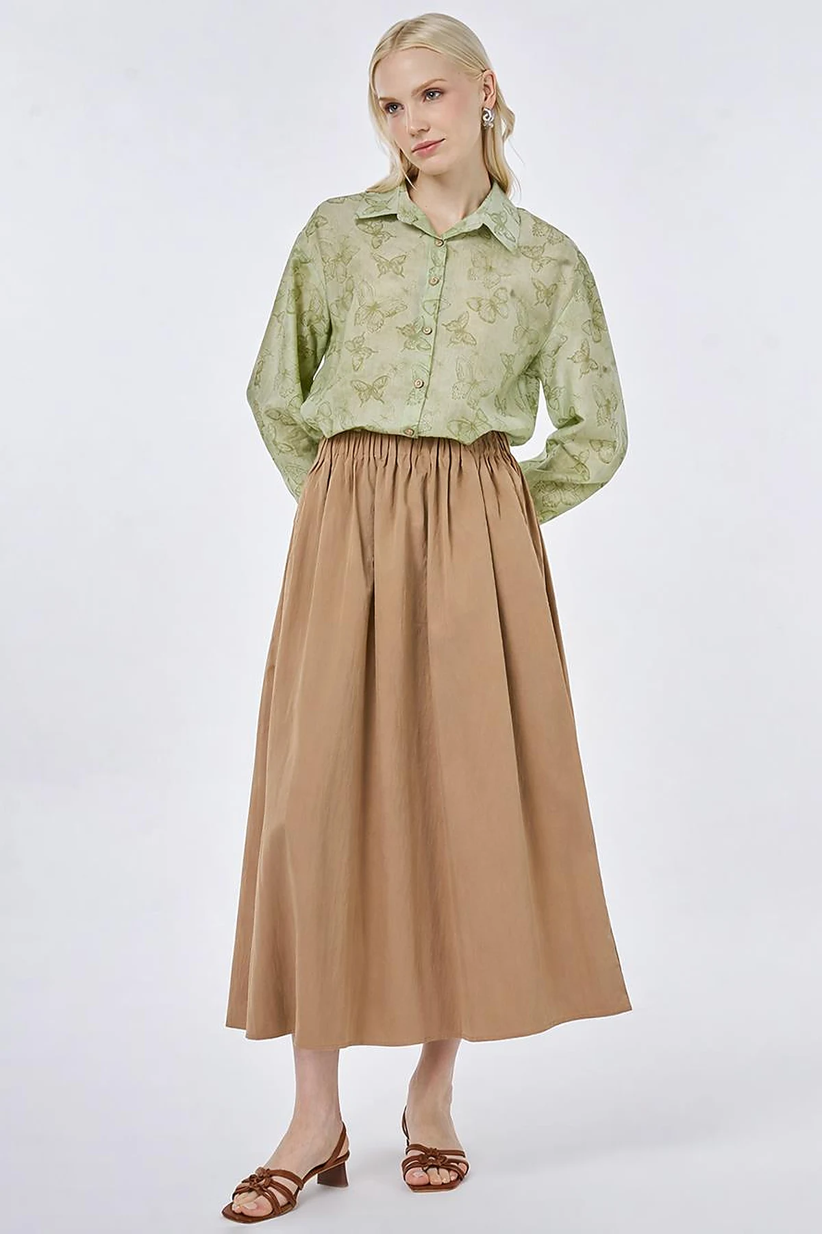 A-line Skirt with Pocket Detail Light Brown