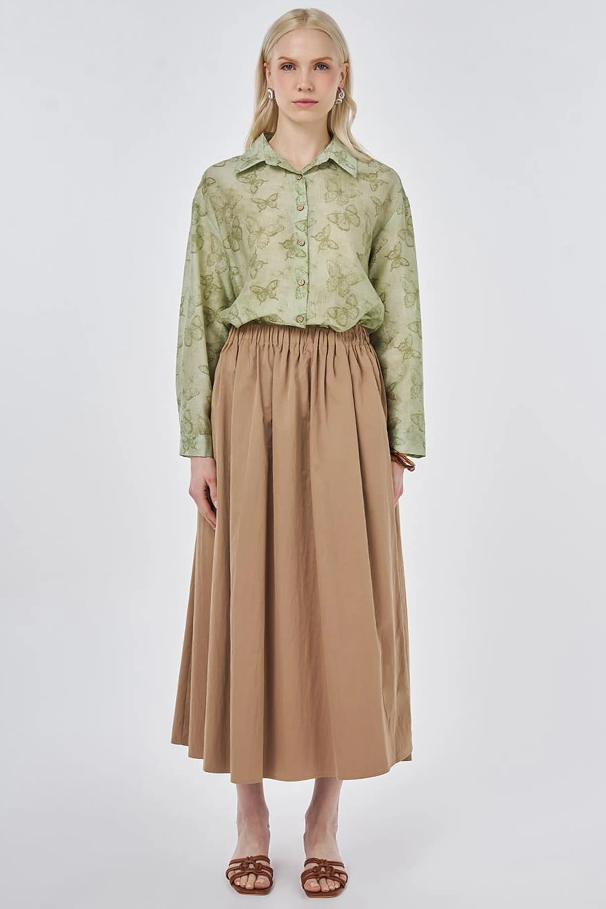 A-line Skirt with Pocket Detail Light Brown
