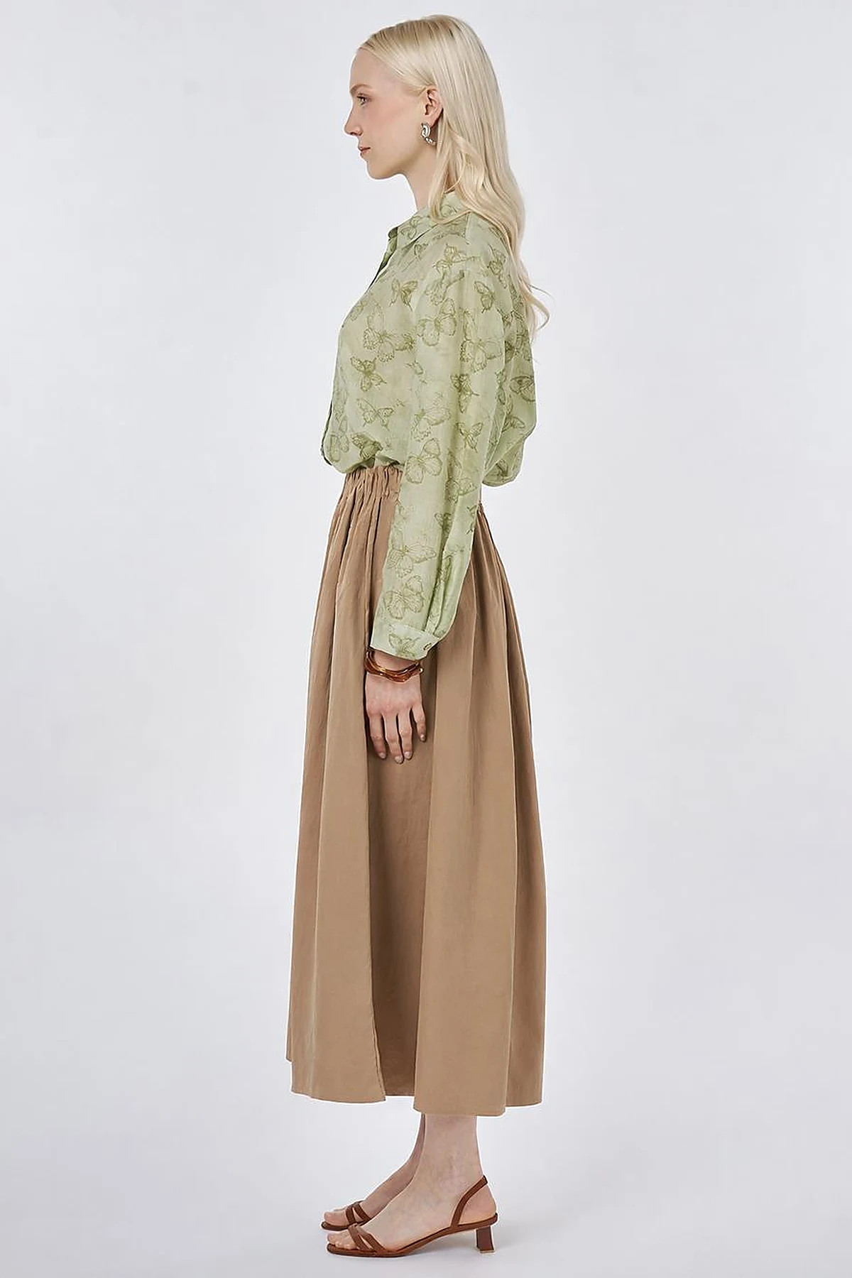 A-line Skirt with Pocket Detail Light Brown