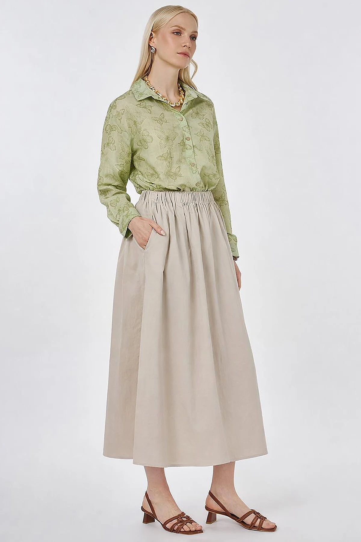 A-line Skirt with Pocket Detail Beige