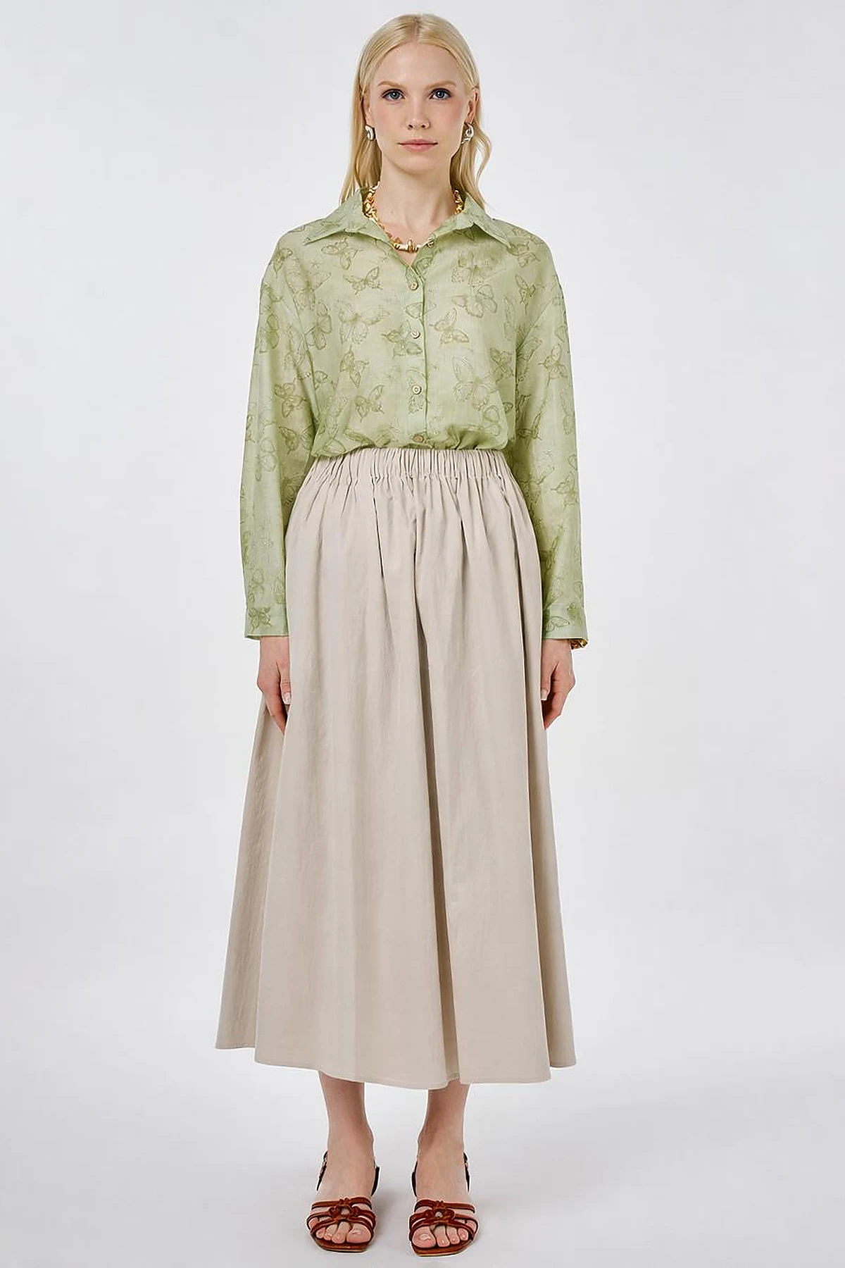 A-line Skirt with Pocket Detail Beige