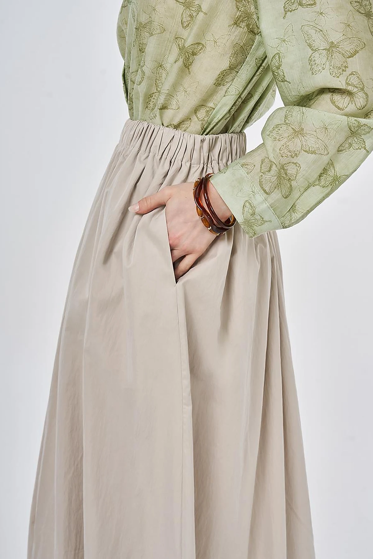 A-line Skirt with Pocket Detail Beige
