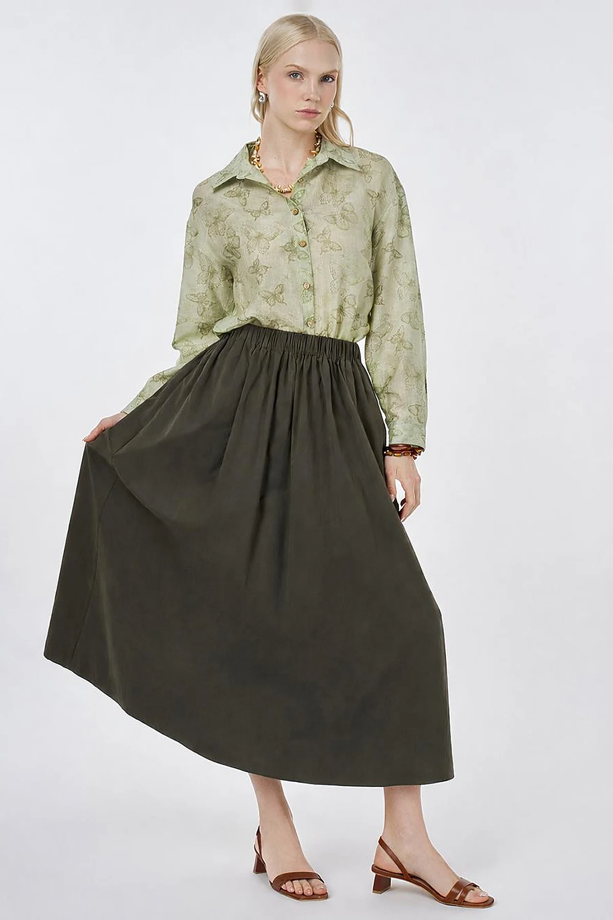 A-line Skirt with Pocket Detail Khaki