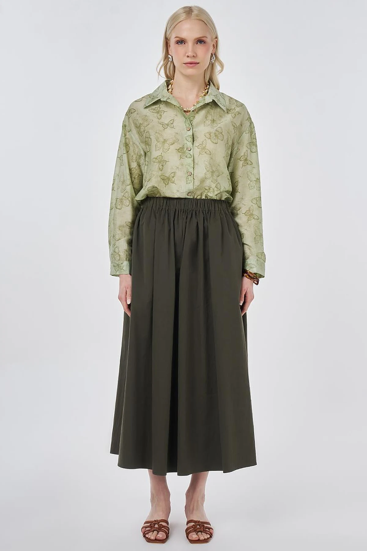 A-line Skirt with Pocket Detail Khaki