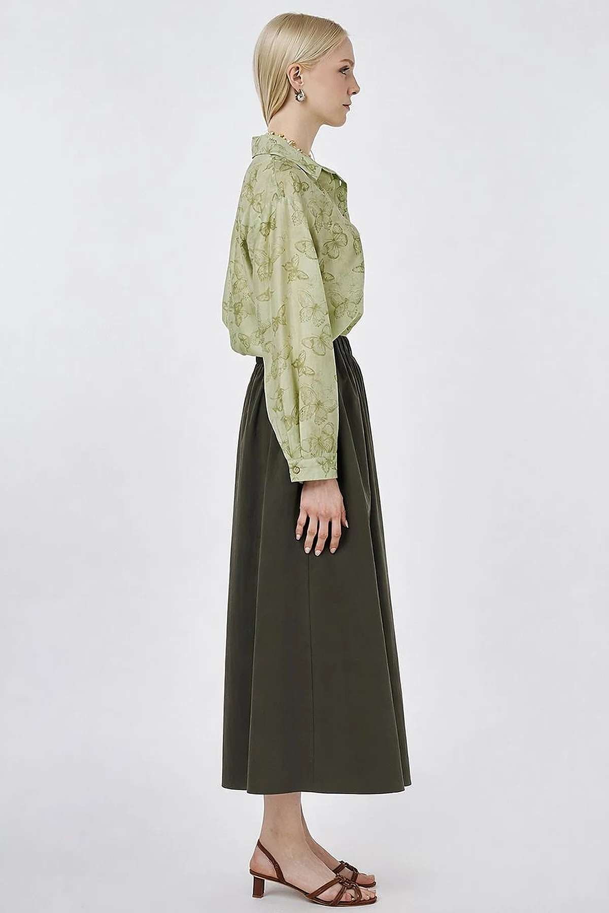 A-line Skirt with Pocket Detail Khaki