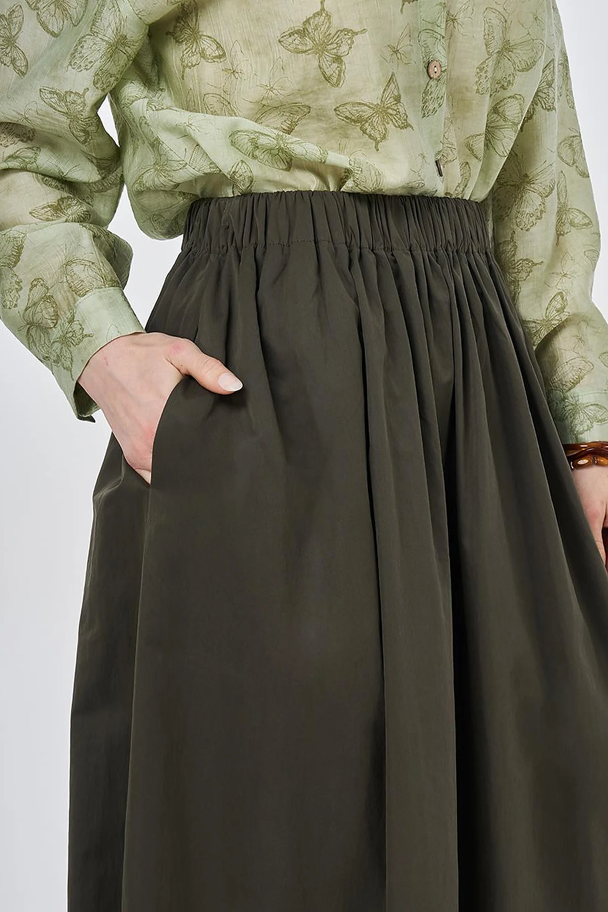 A-line Skirt with Pocket Detail Khaki