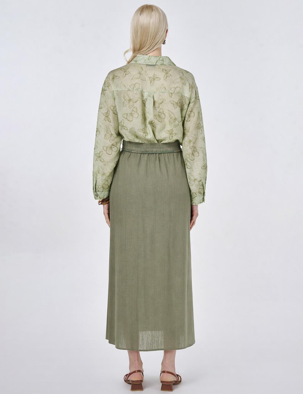 High Waist Rayon A-line Skirt Khaki