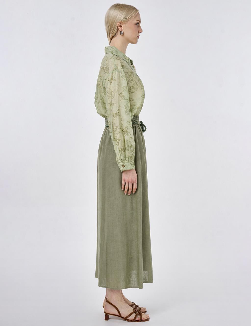 High Waist Rayon A-line Skirt Khaki