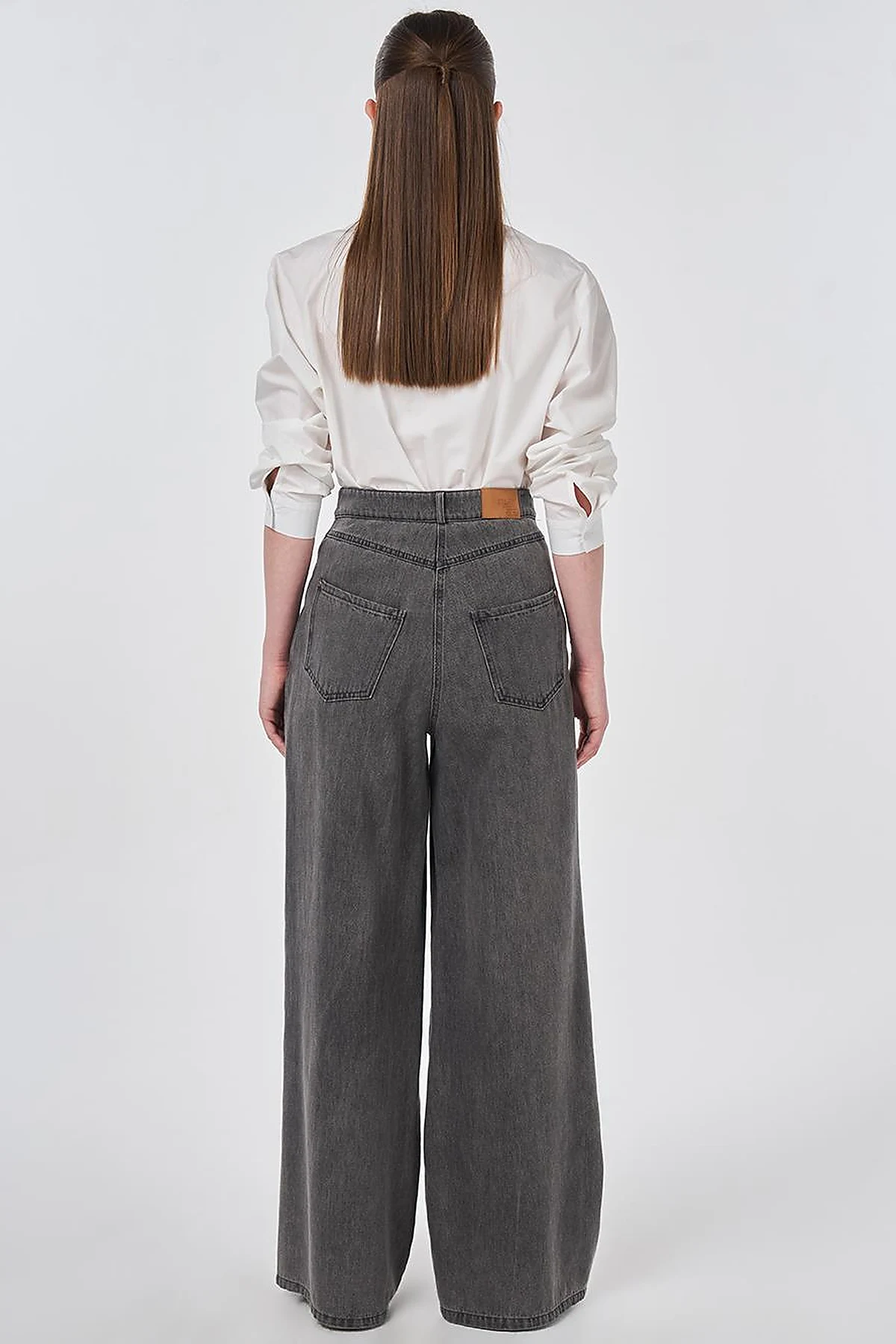 Washed Wide Leg Denim Trousers Anthracite