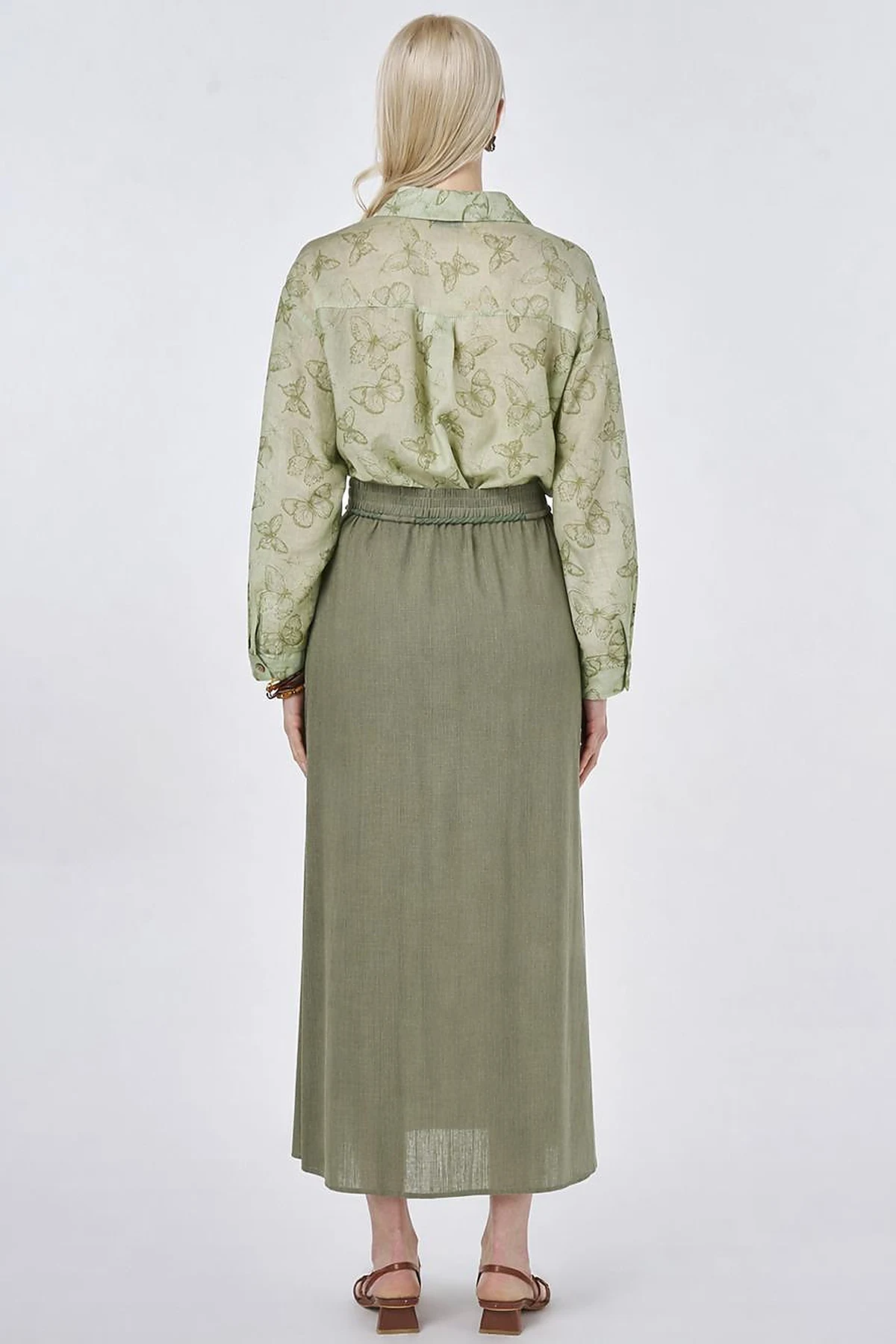 High Waist Rayon A-line Skirt Khaki
