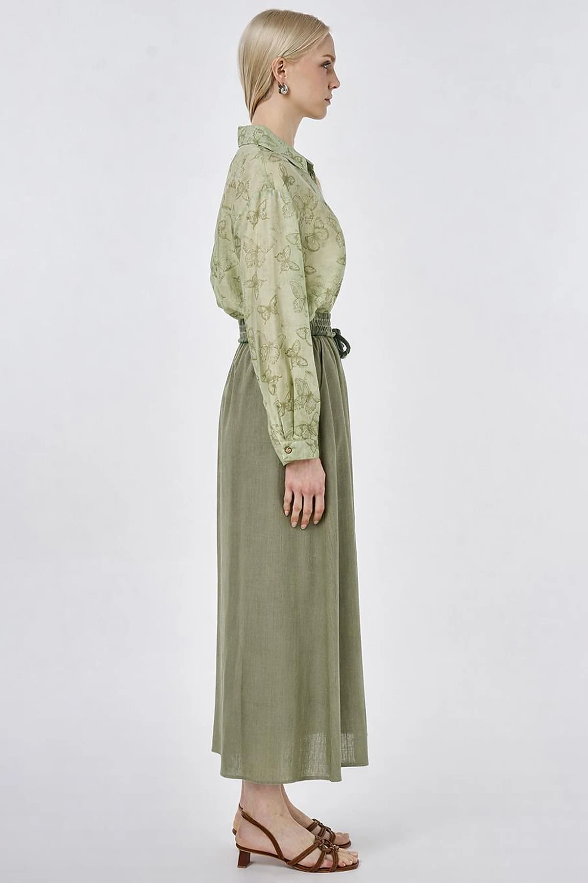 High Waist Rayon A-line Skirt Khaki