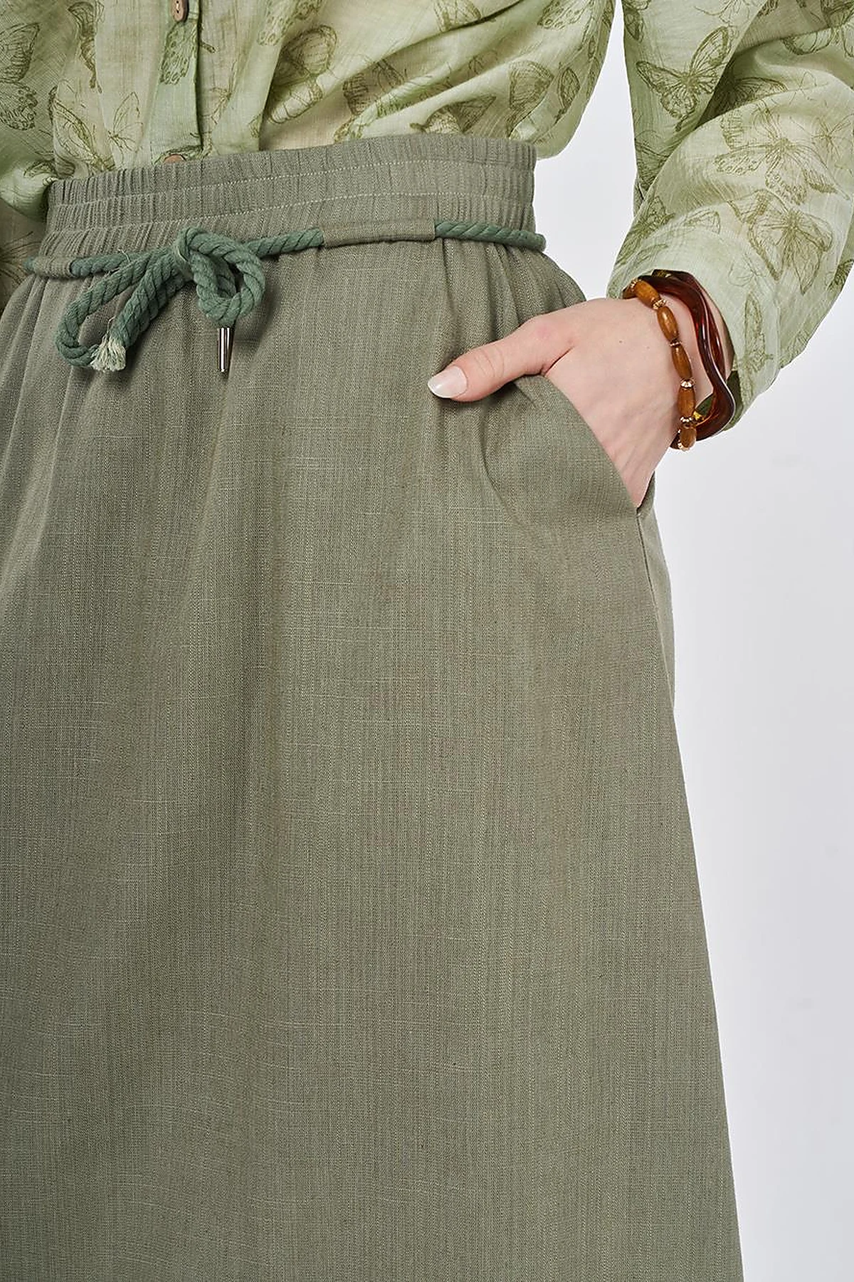 High Waist Rayon A-line Skirt Khaki
