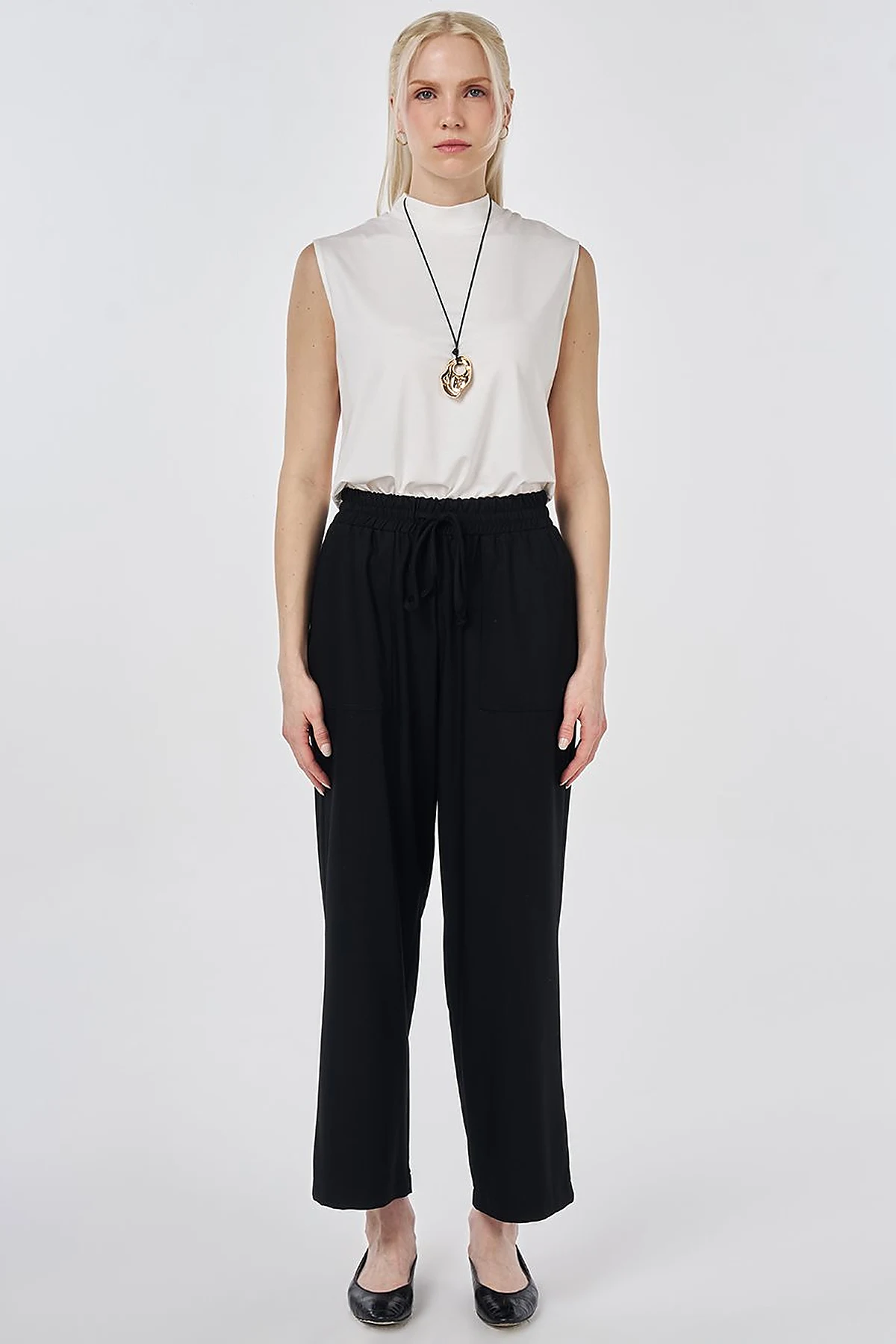 Relaxed Fit Viscose Trousers Black