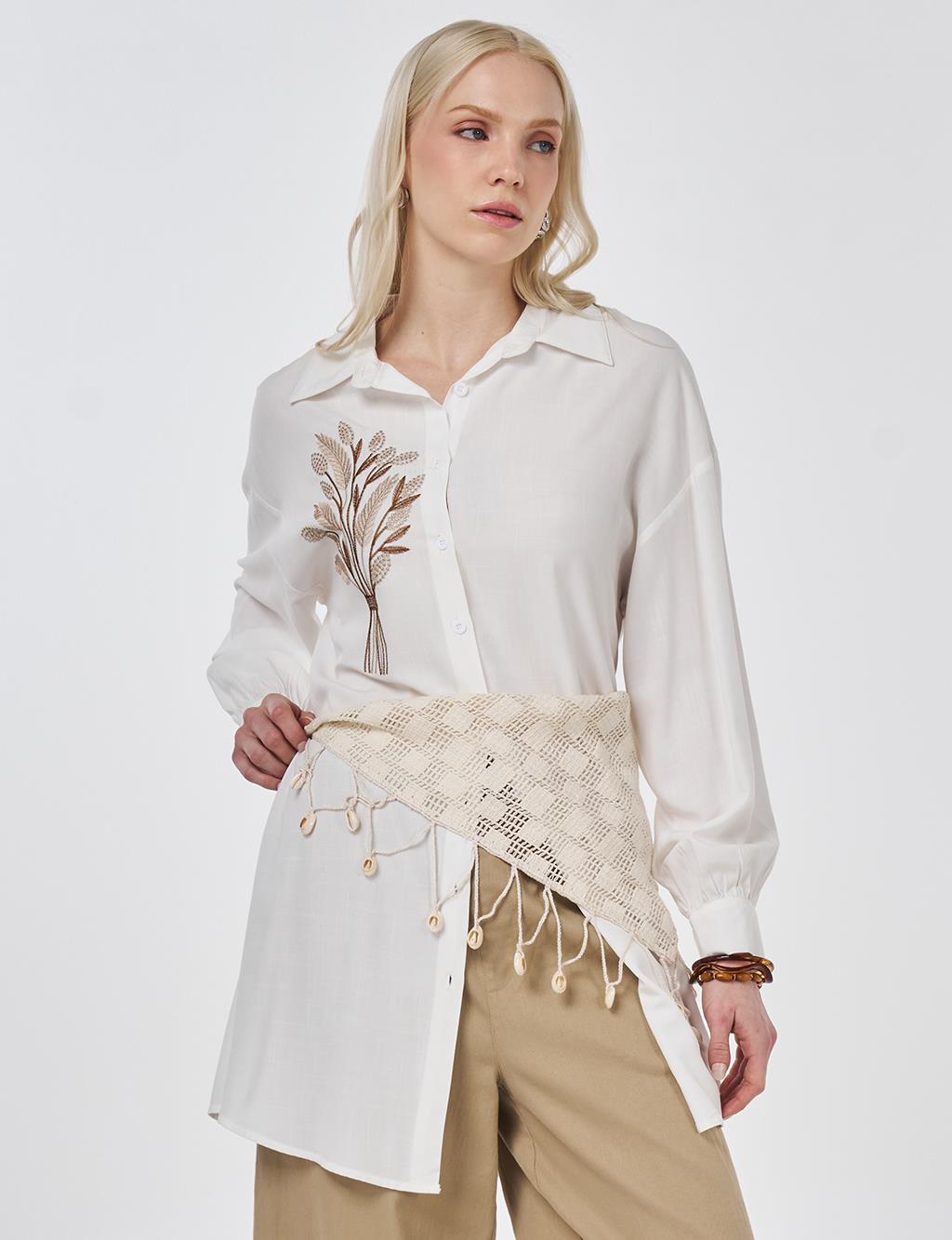 100% Viscose Embroidered Tunic Optic White