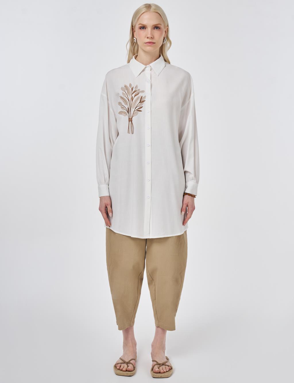 100% Viscose Embroidered Tunic Optic White