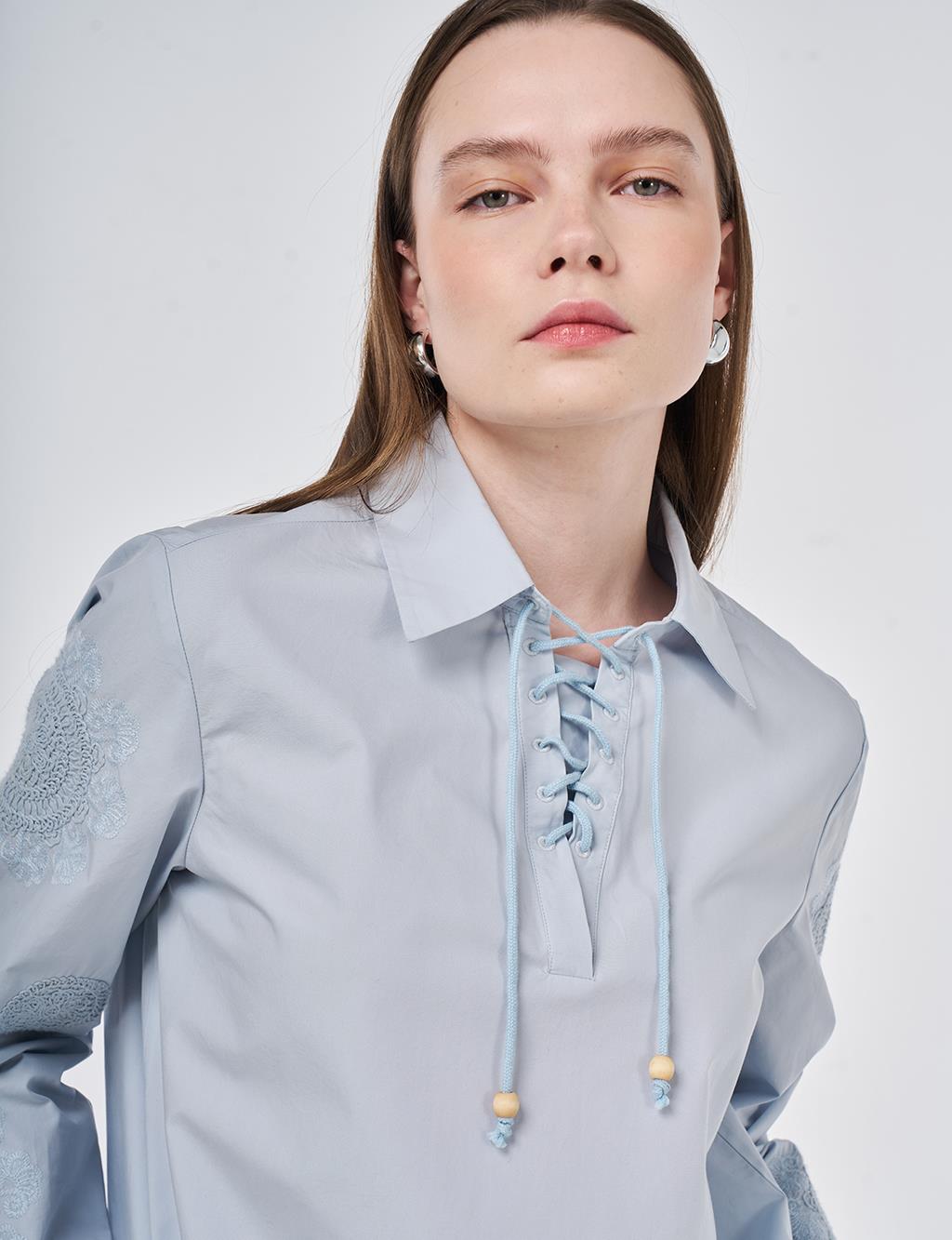 100% Cotton Lace-up Tunic Blue