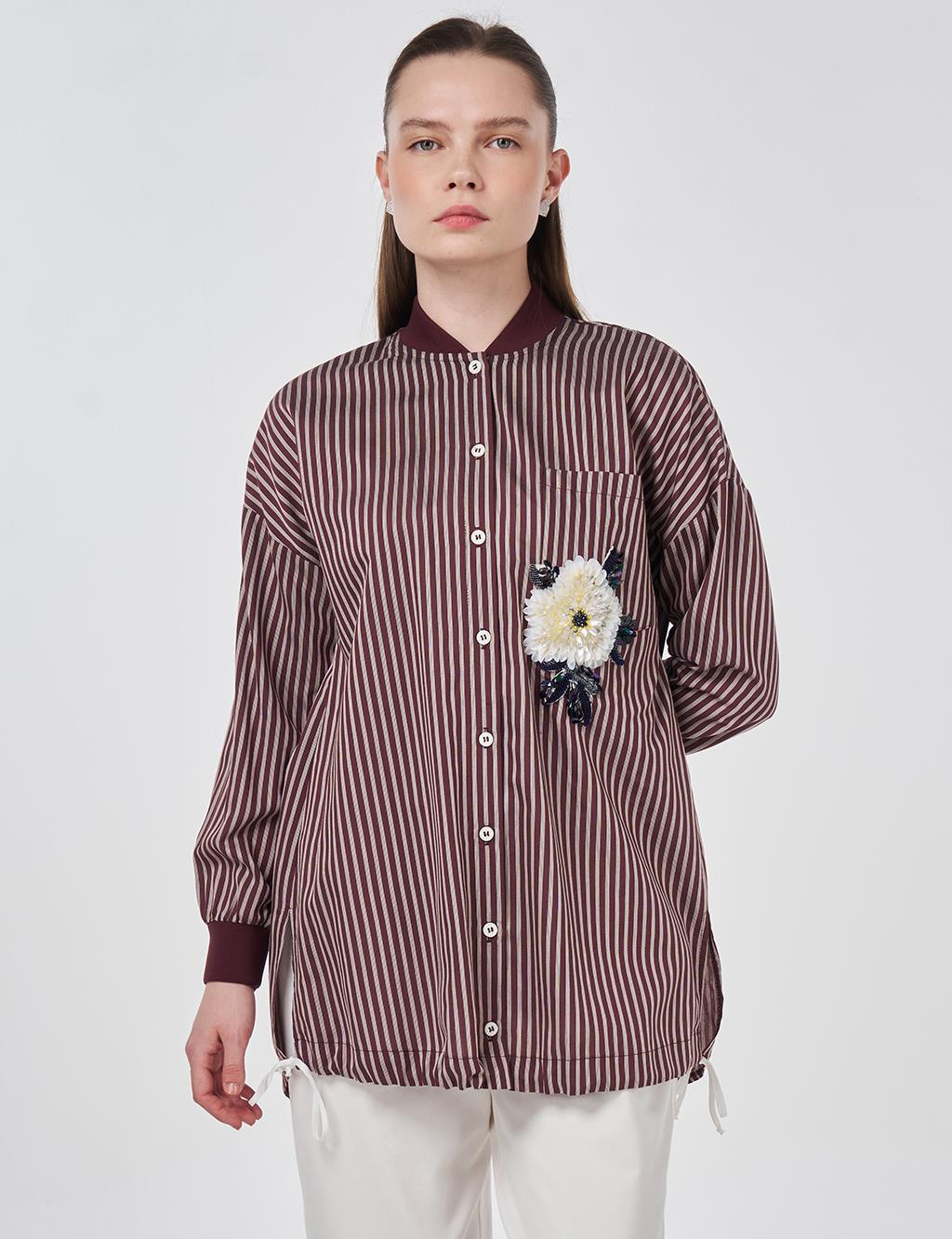 İşleme Detaylı Viskon Tunik Koyu Bordo