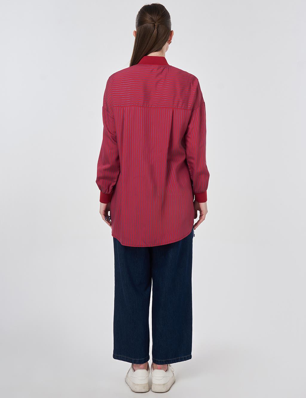 İşleme Detaylı Viskon Tunik Kırmızı