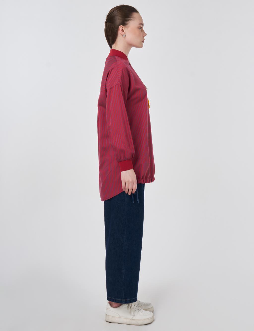 İşleme Detaylı Viskon Tunik Kırmızı