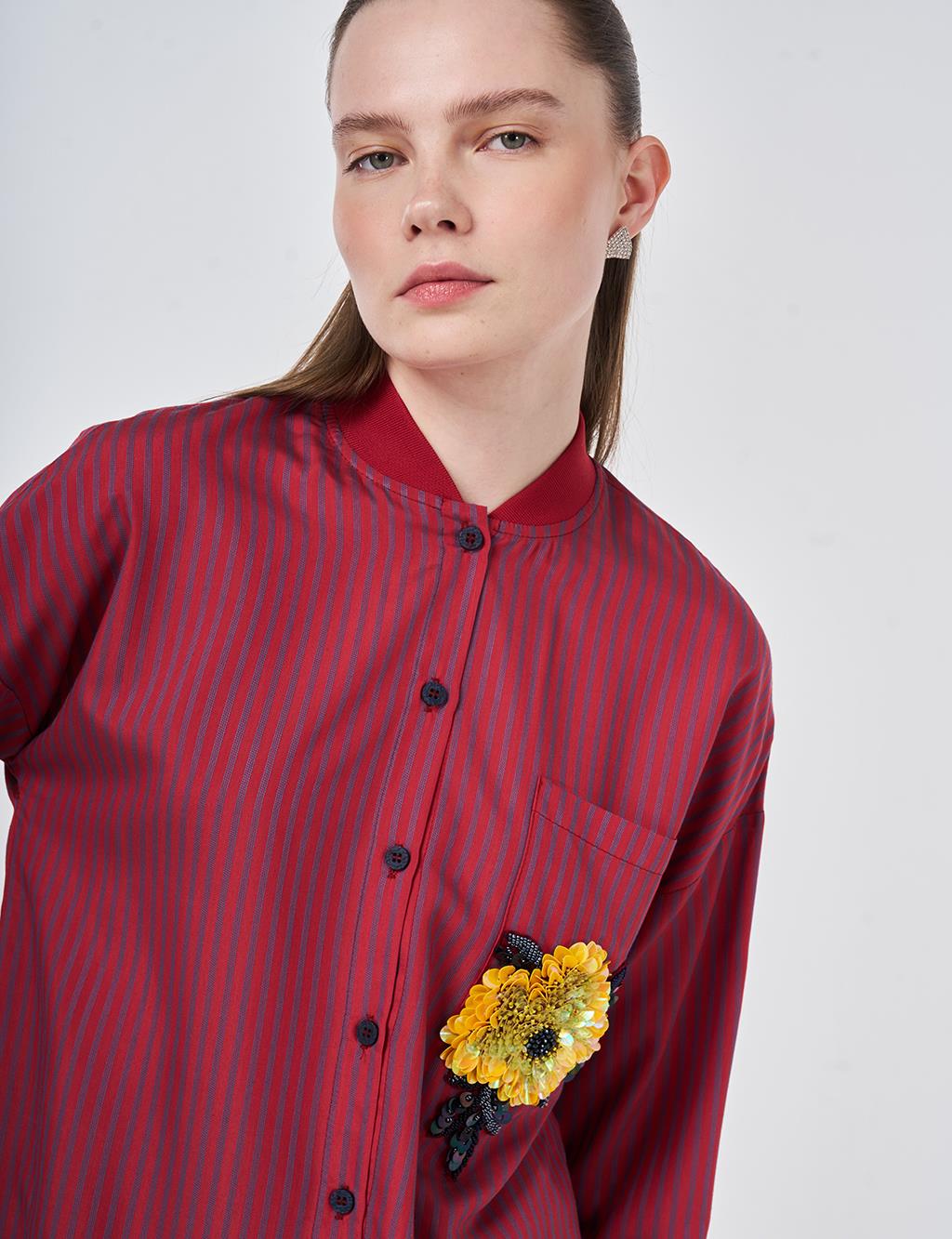 İşleme Detaylı Viskon Tunik Kırmızı