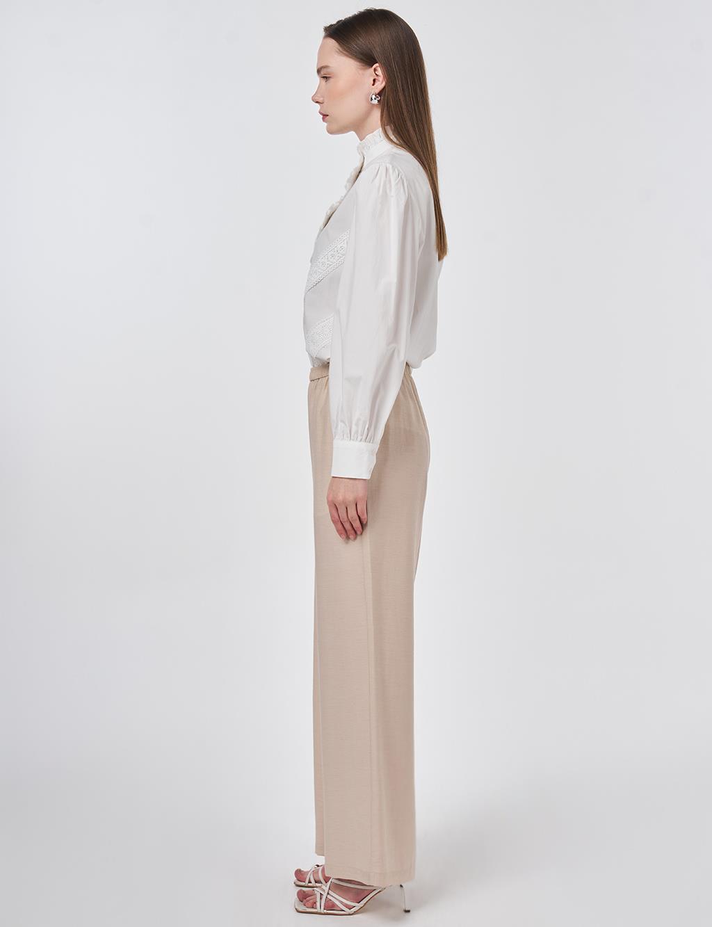Relaxed Fit Rayon Trousers – Beige
