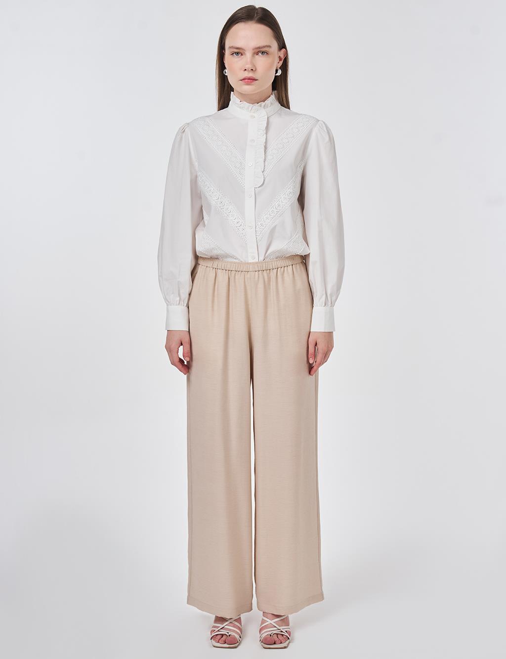 Relaxed Fit Rayon Trousers – Beige