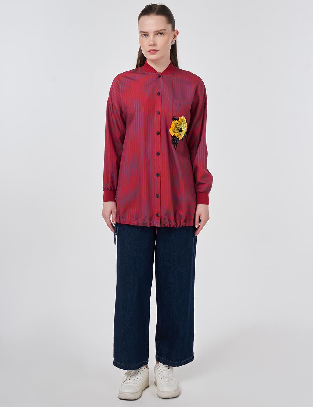 İşleme Detaylı Viskon Tunik Kırmızı