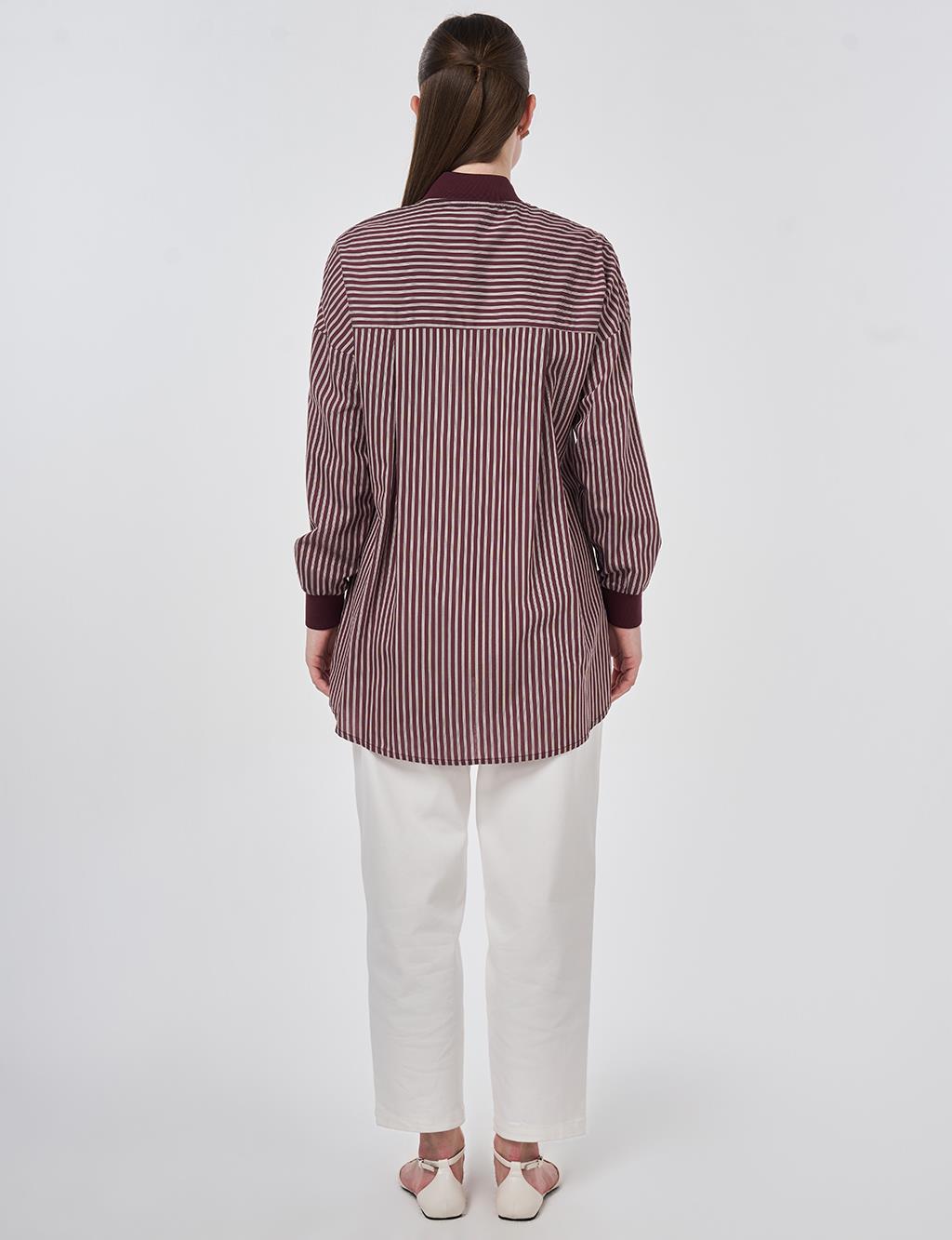 İşleme Detaylı Viskon Tunik Koyu Bordo