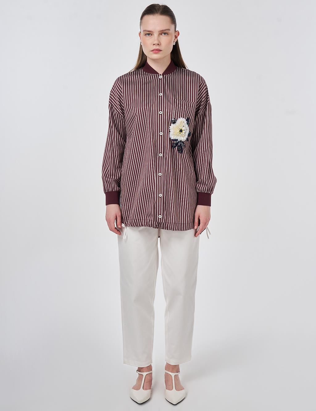 İşleme Detaylı Viskon Tunik Koyu Bordo