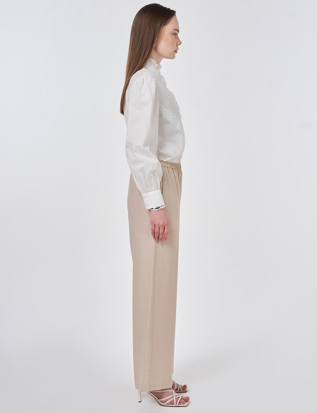 Relaxed Fit Rayon Trousers – Beige