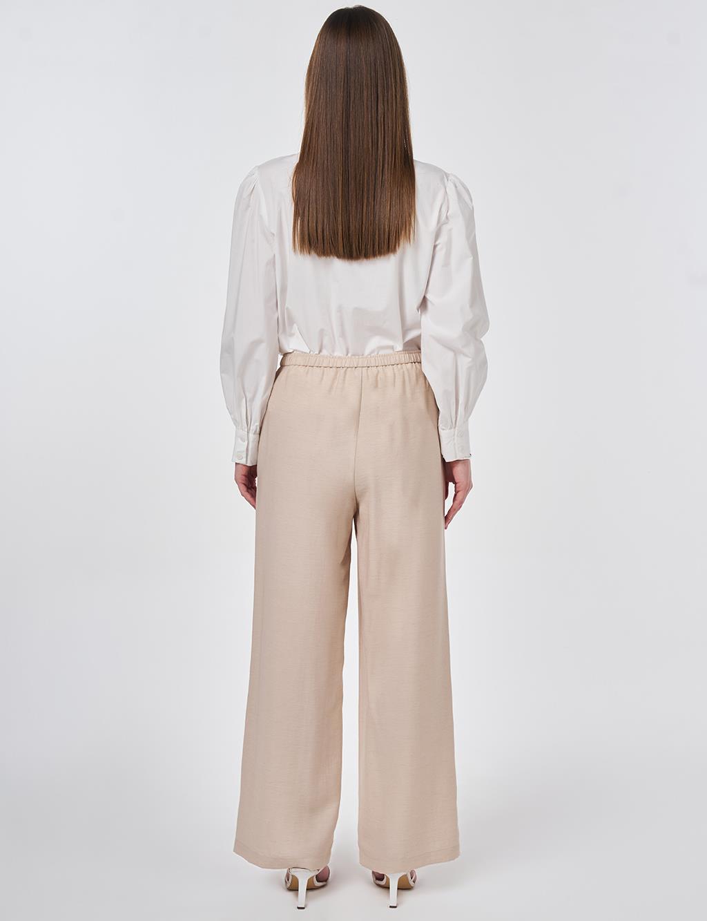 Relaxed Fit Rayon Trousers – Beige