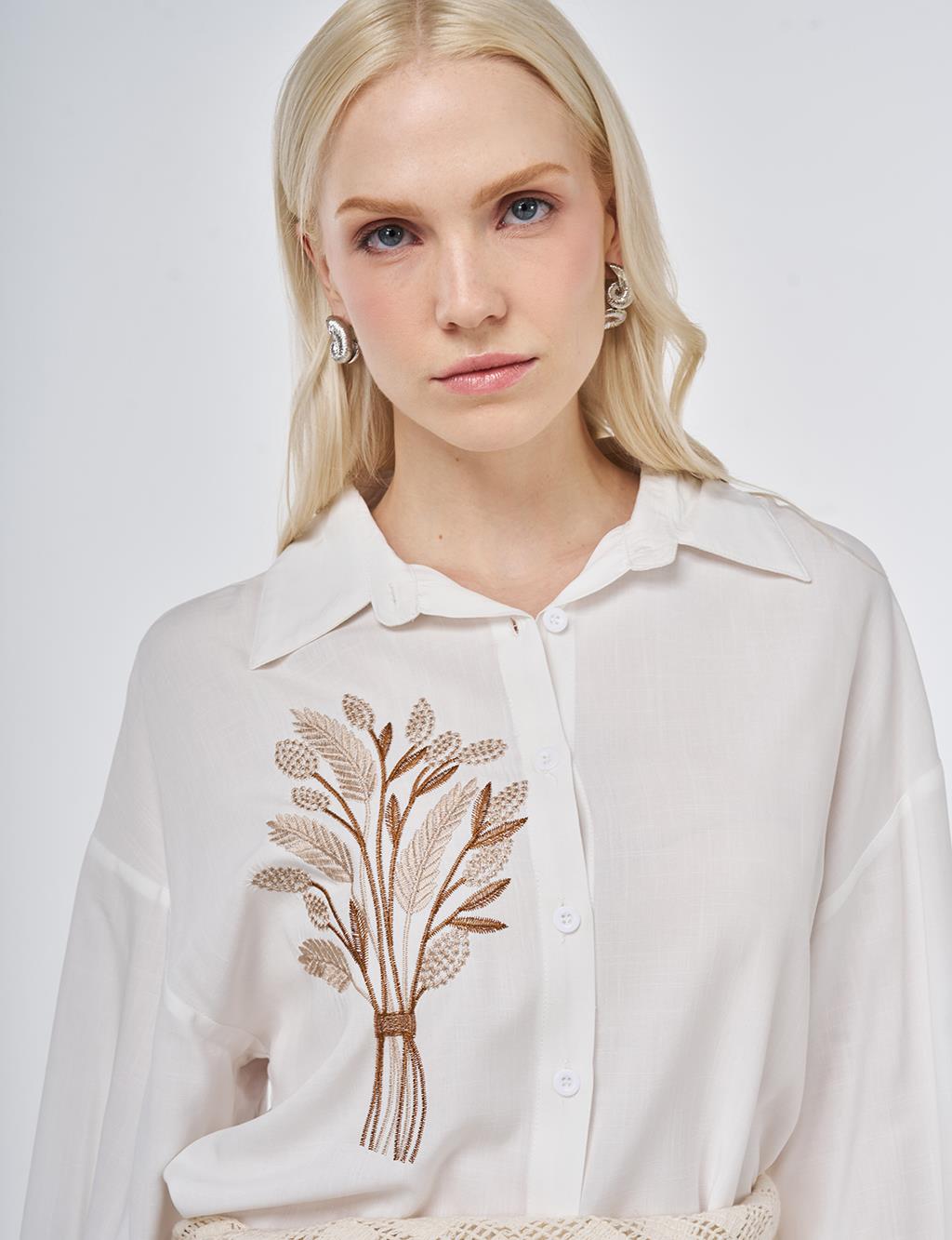 100% Viscose Embroidered Tunic Optic White