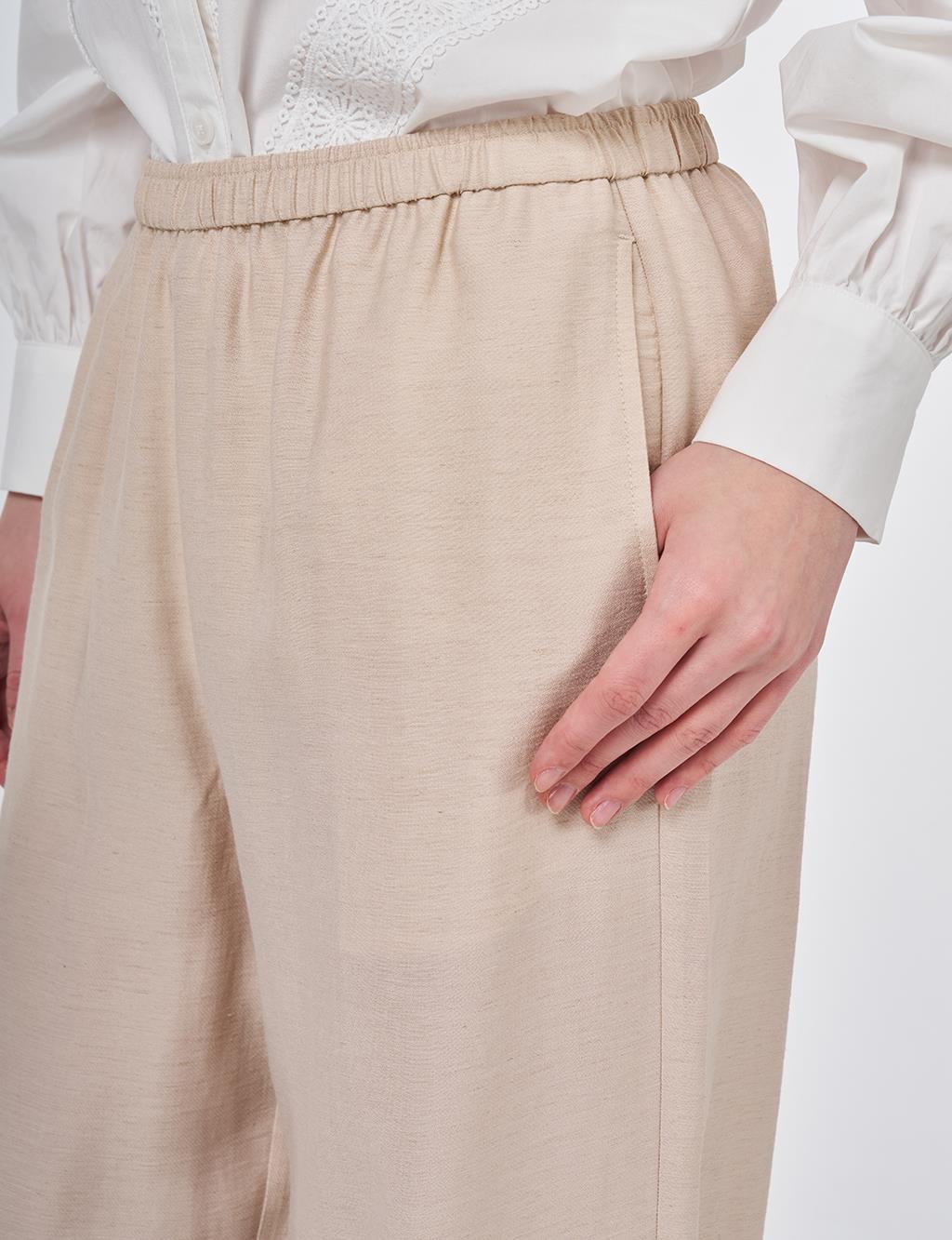Relaxed Fit Rayon Trousers – Beige