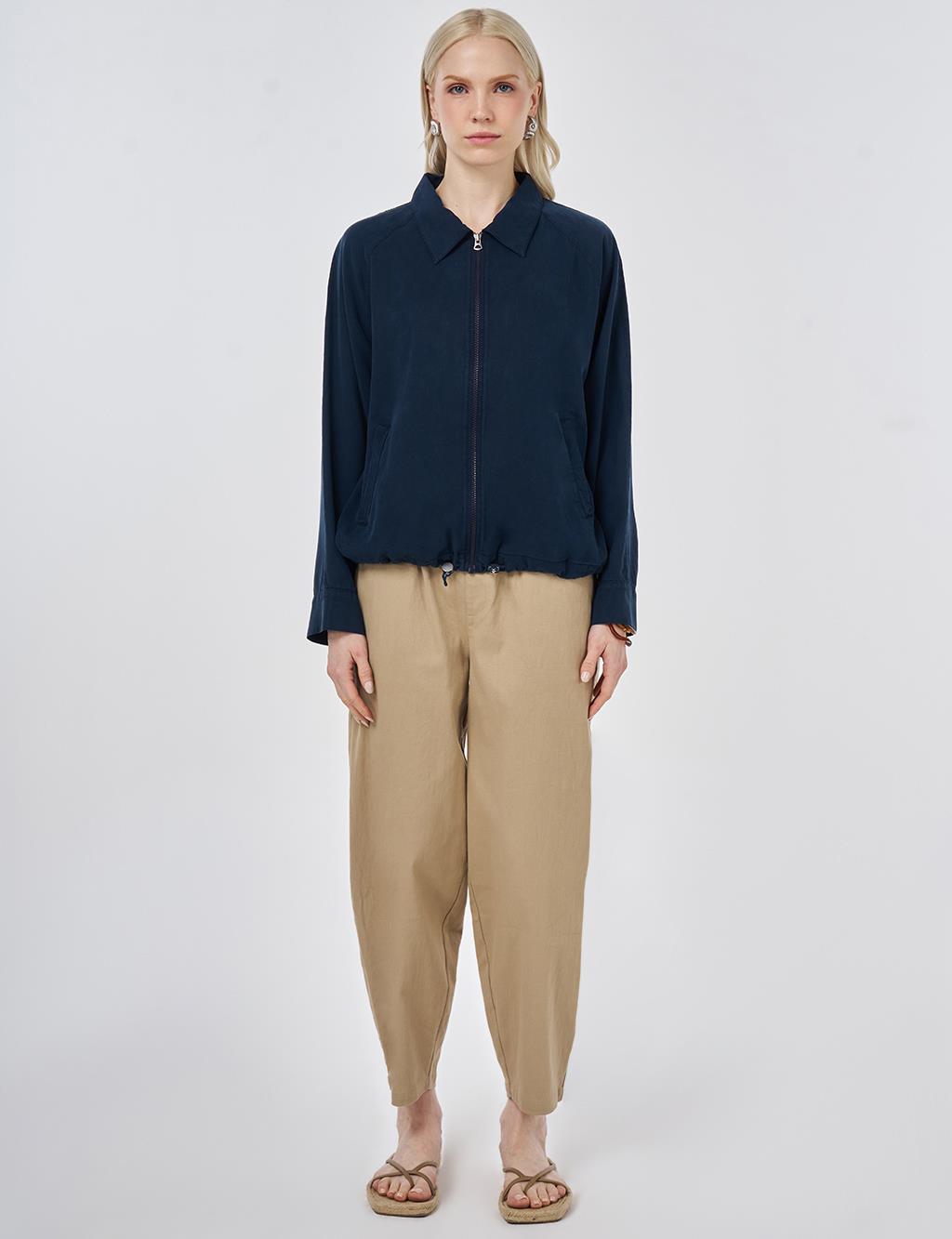 100% Lyocell Polo Collar Jacket Nude