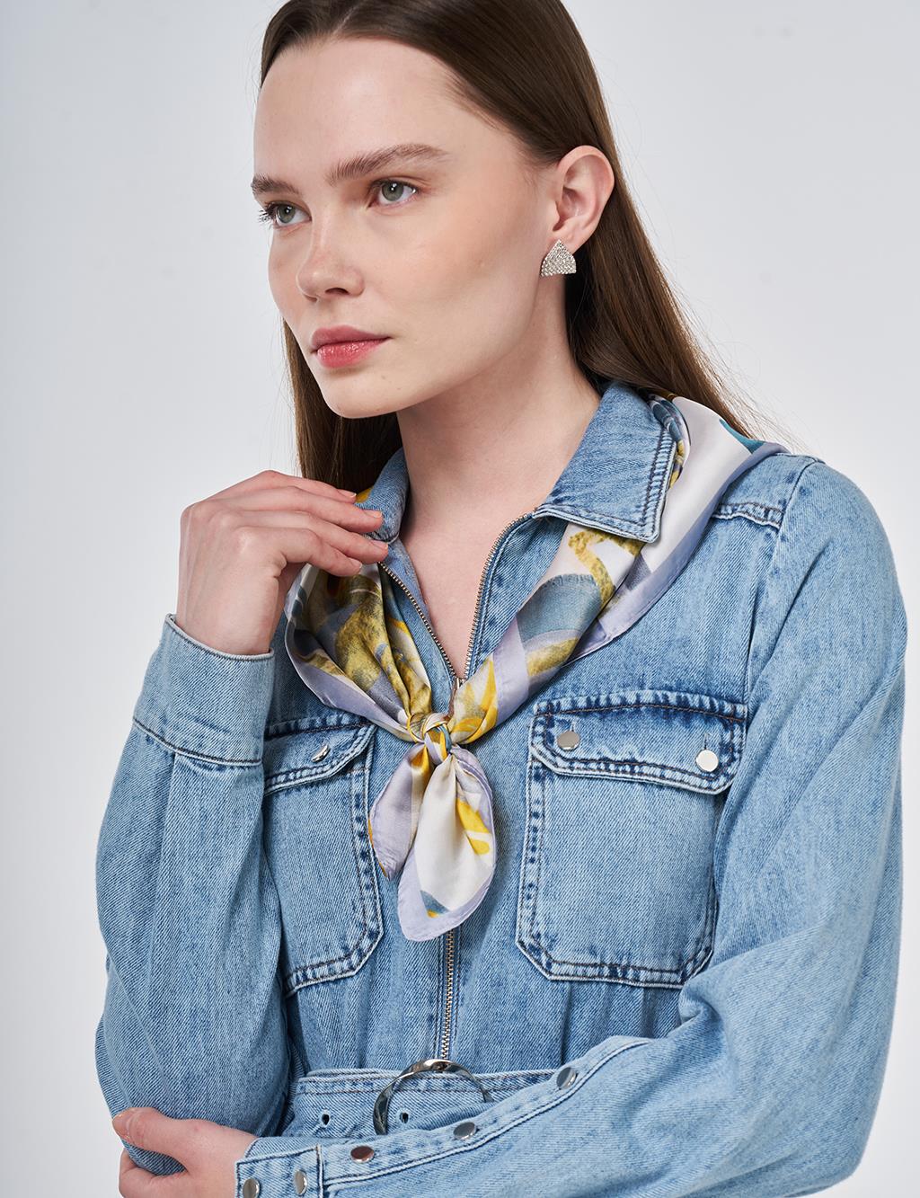 Yıkamalı Denim Elbise Mavi 