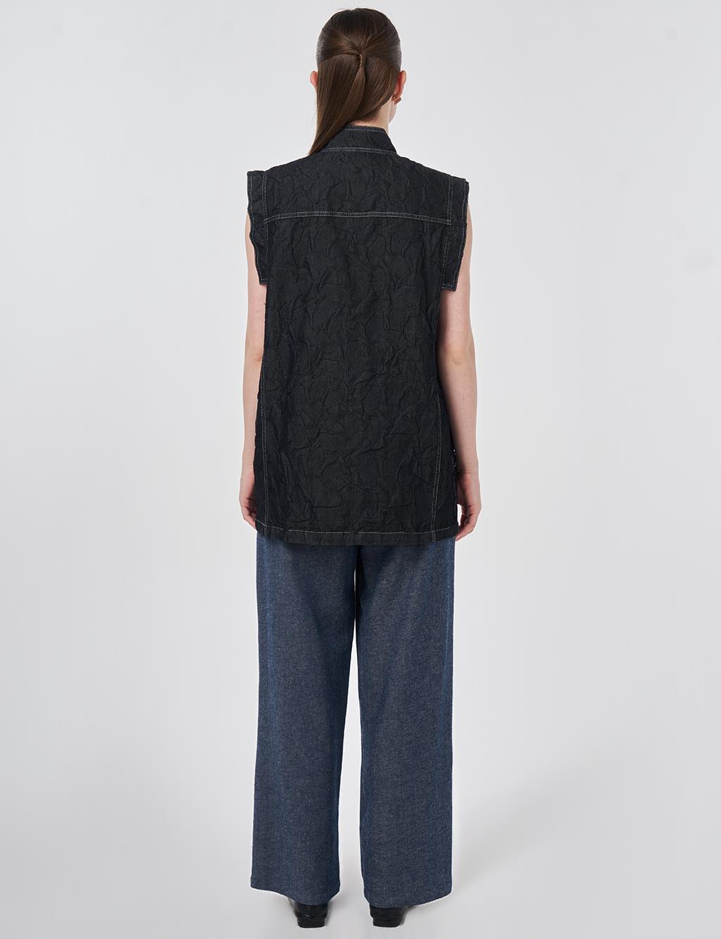 Hotfix Baskılı Kabartma Desen Yelek Siyah