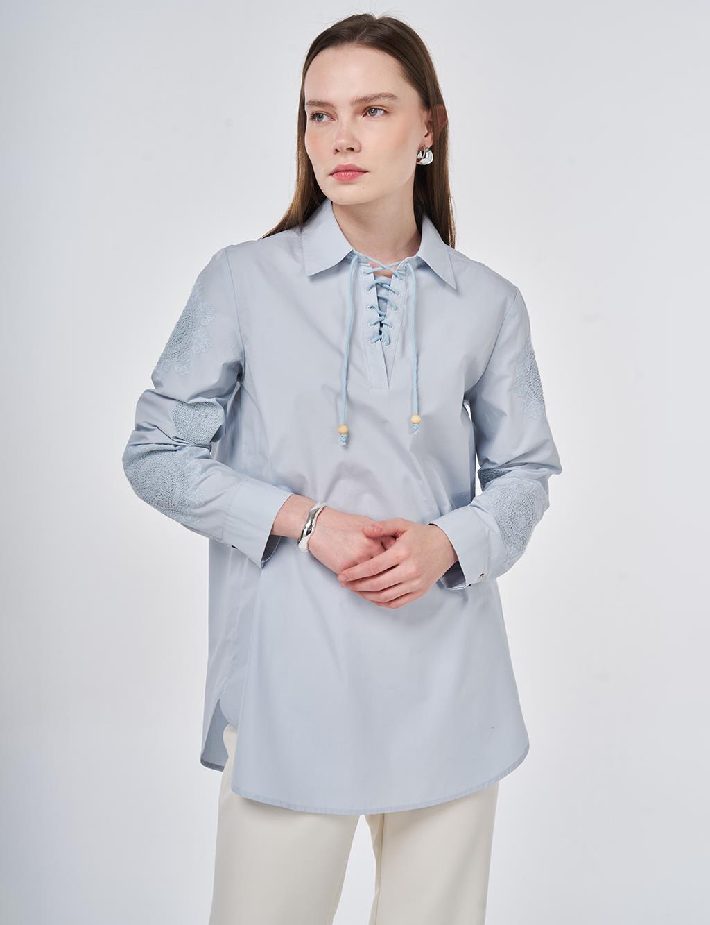 100% Cotton Lace-up Tunic Blue