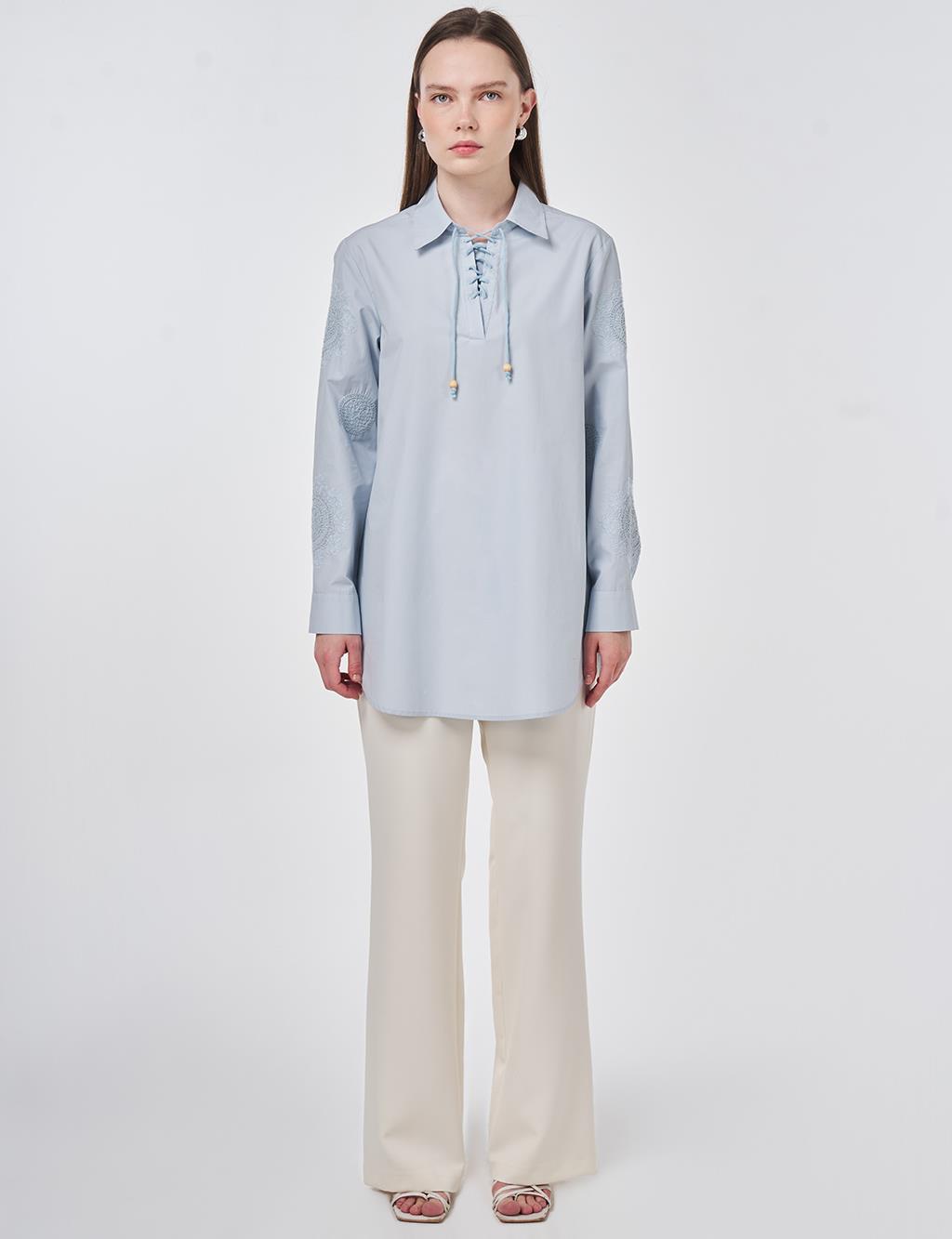 100% Cotton Lace-up Tunic Blue