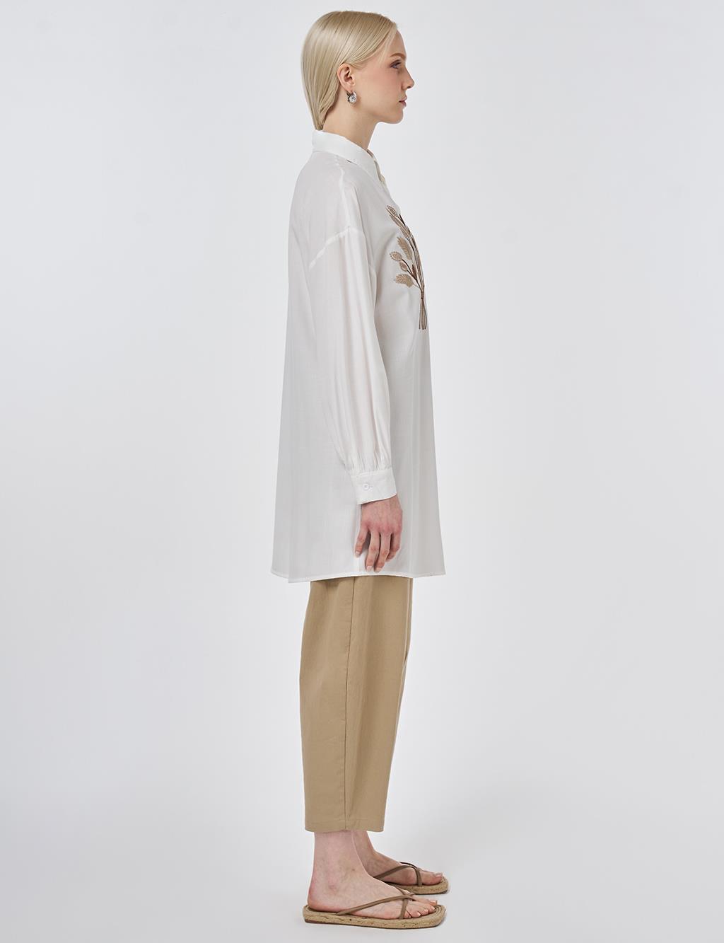 100% Viscose Embroidered Tunic Optic White