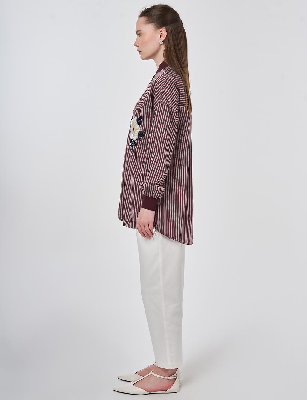 İşleme Detaylı Viskon Tunik Koyu Bordo