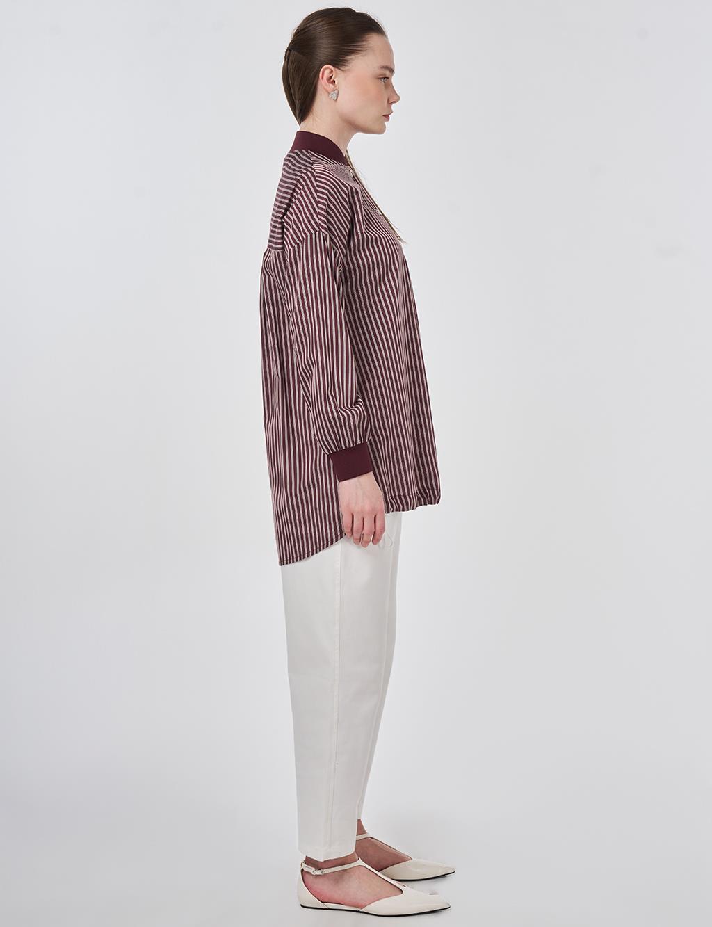 İşleme Detaylı Viskon Tunik Koyu Bordo