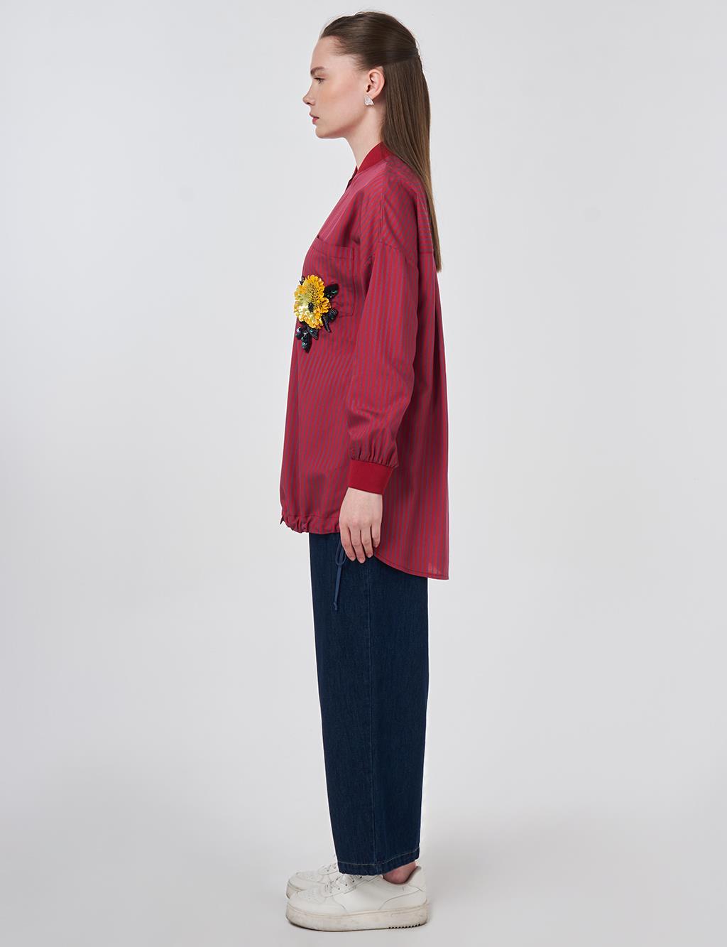 İşleme Detaylı Viskon Tunik Kırmızı