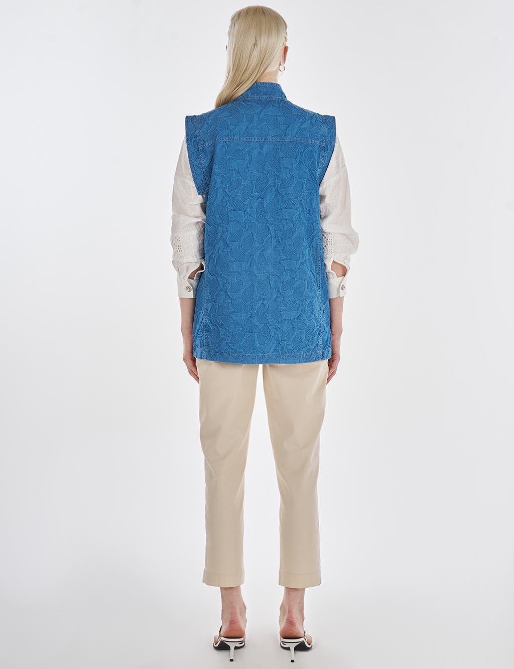 Hotfix Baskılı Kabartma Desen Yelek İndigo