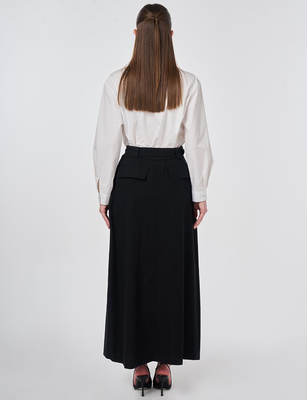 Buckle Detail Bell Skirt Black