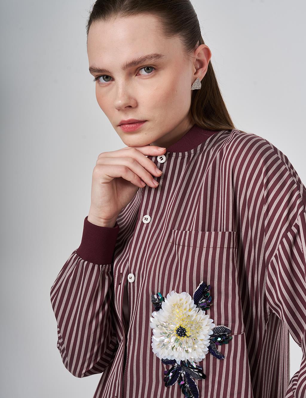 İşleme Detaylı Viskon Tunik Koyu Bordo