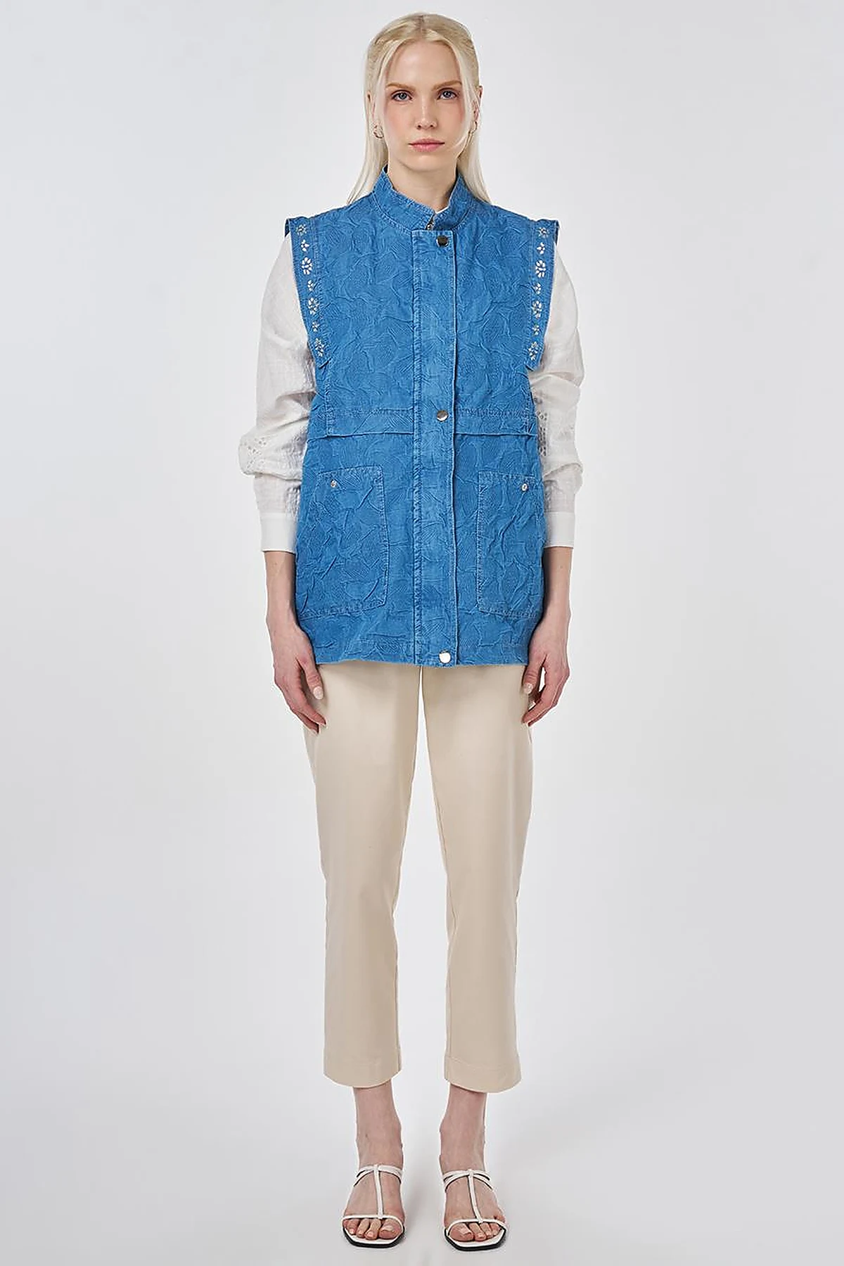 Hotfix Printed Embossed Pattern Vest Indigo