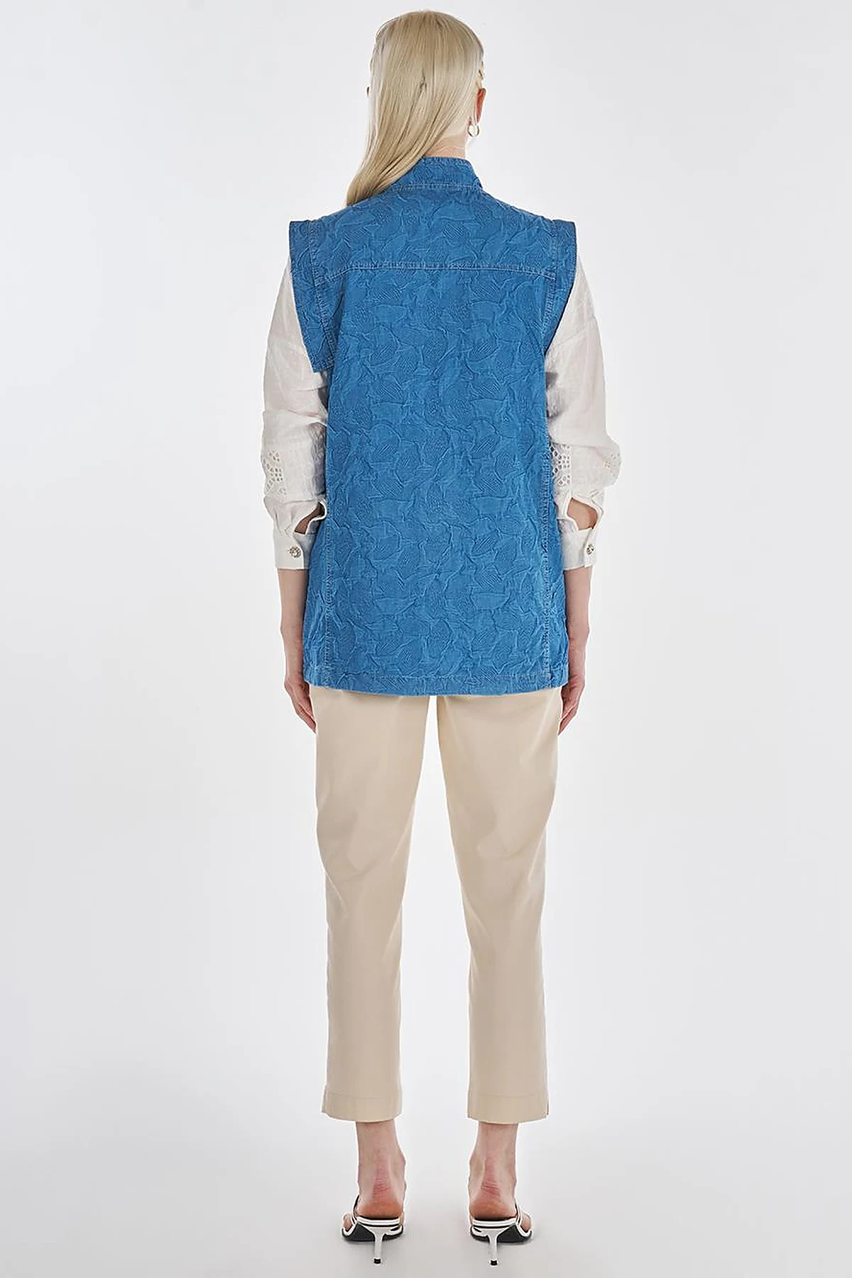 Hotfix Printed Embossed Pattern Vest Indigo