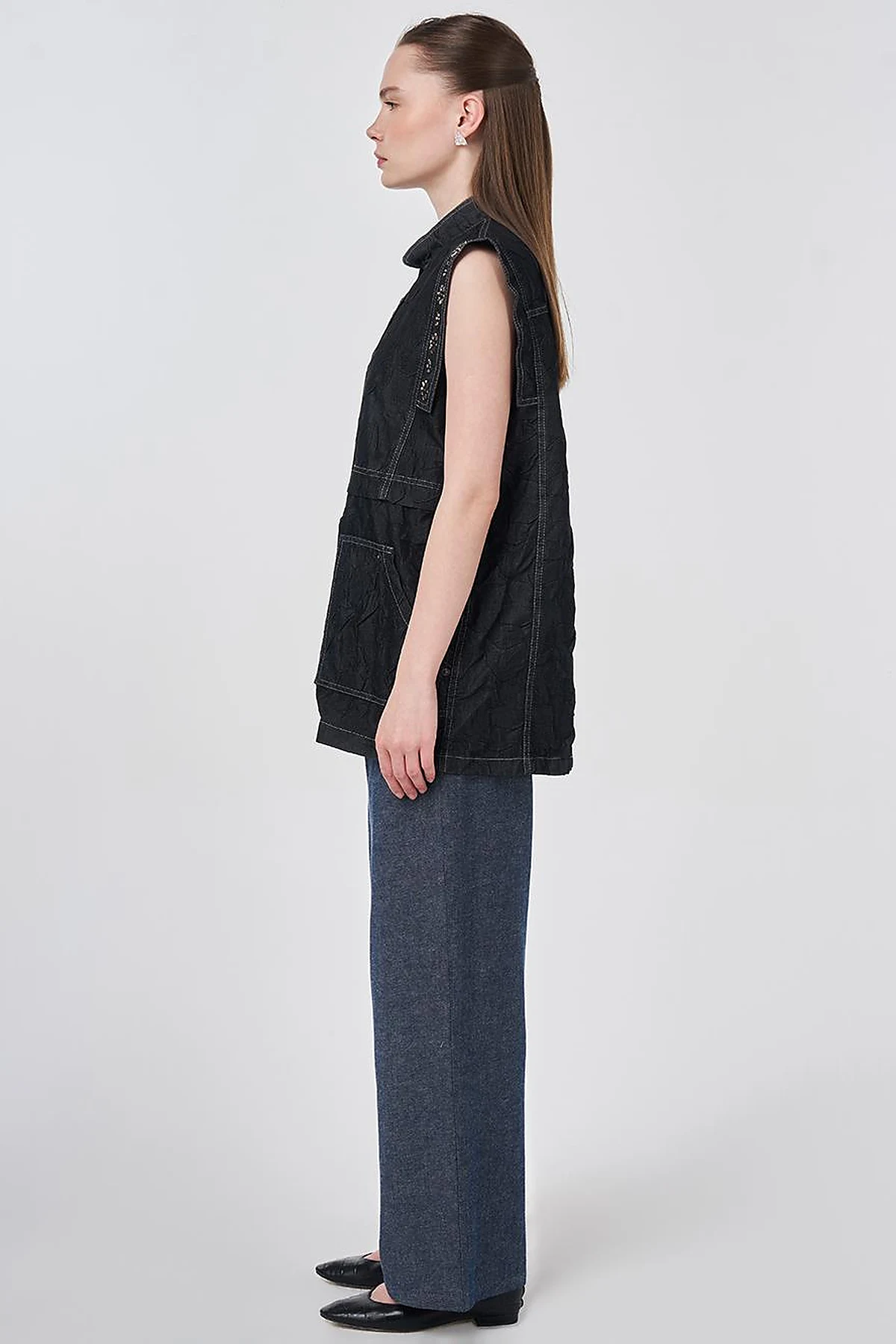 Hotfix Printed Embossed Pattern Vest Black