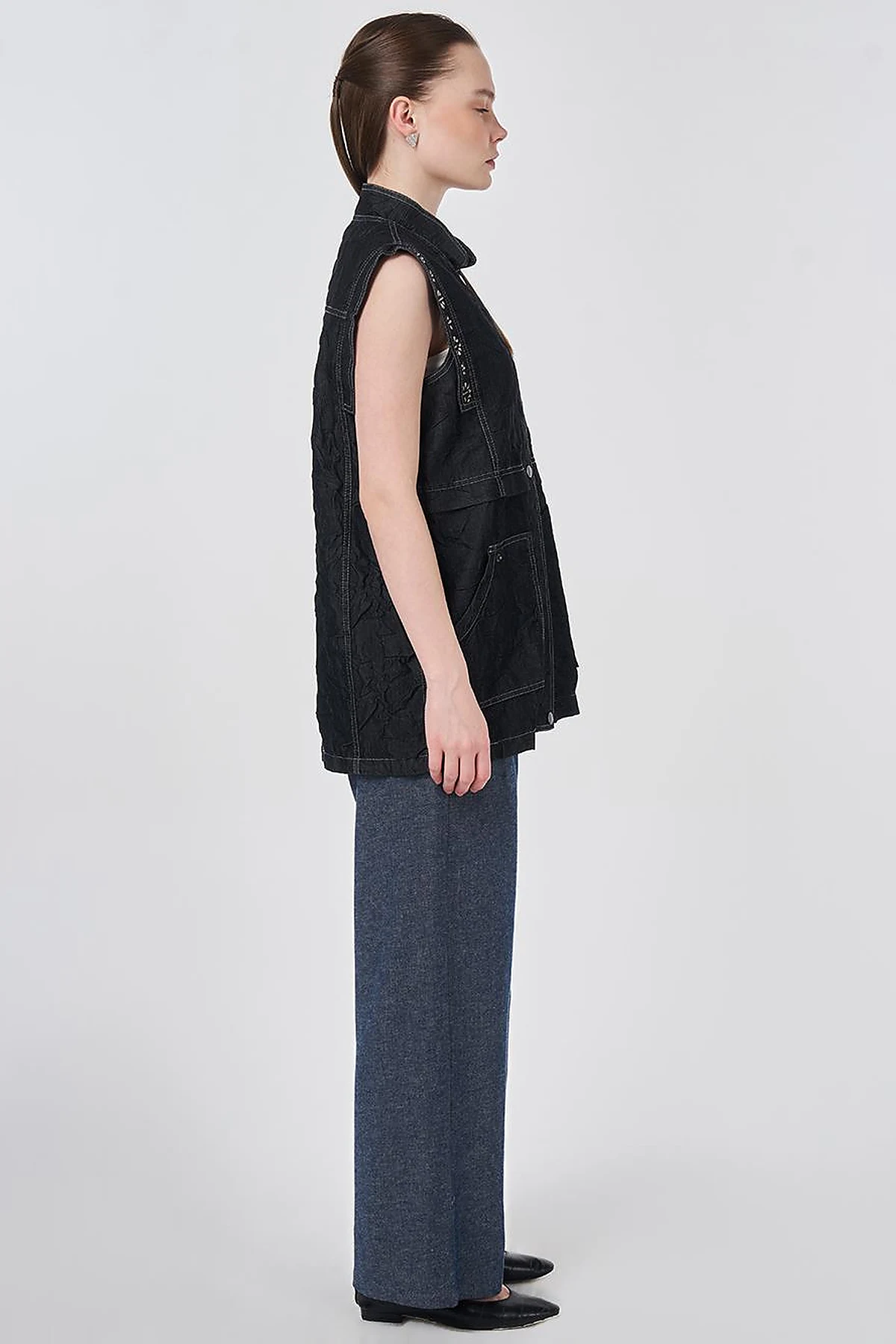 Hotfix Printed Embossed Pattern Vest Black